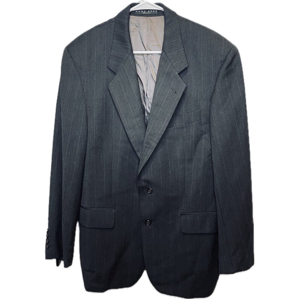 Hugo Boss Men’s  100% Wool Blazer Gray Black Einstein Striped Made In USA 40R
